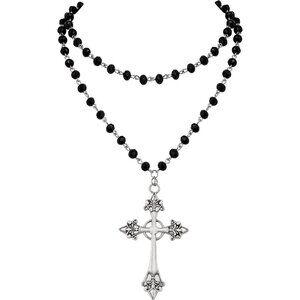Gothic Cross Necklace Layered Bead Choker Y2K Black Onyx Jewelry gift